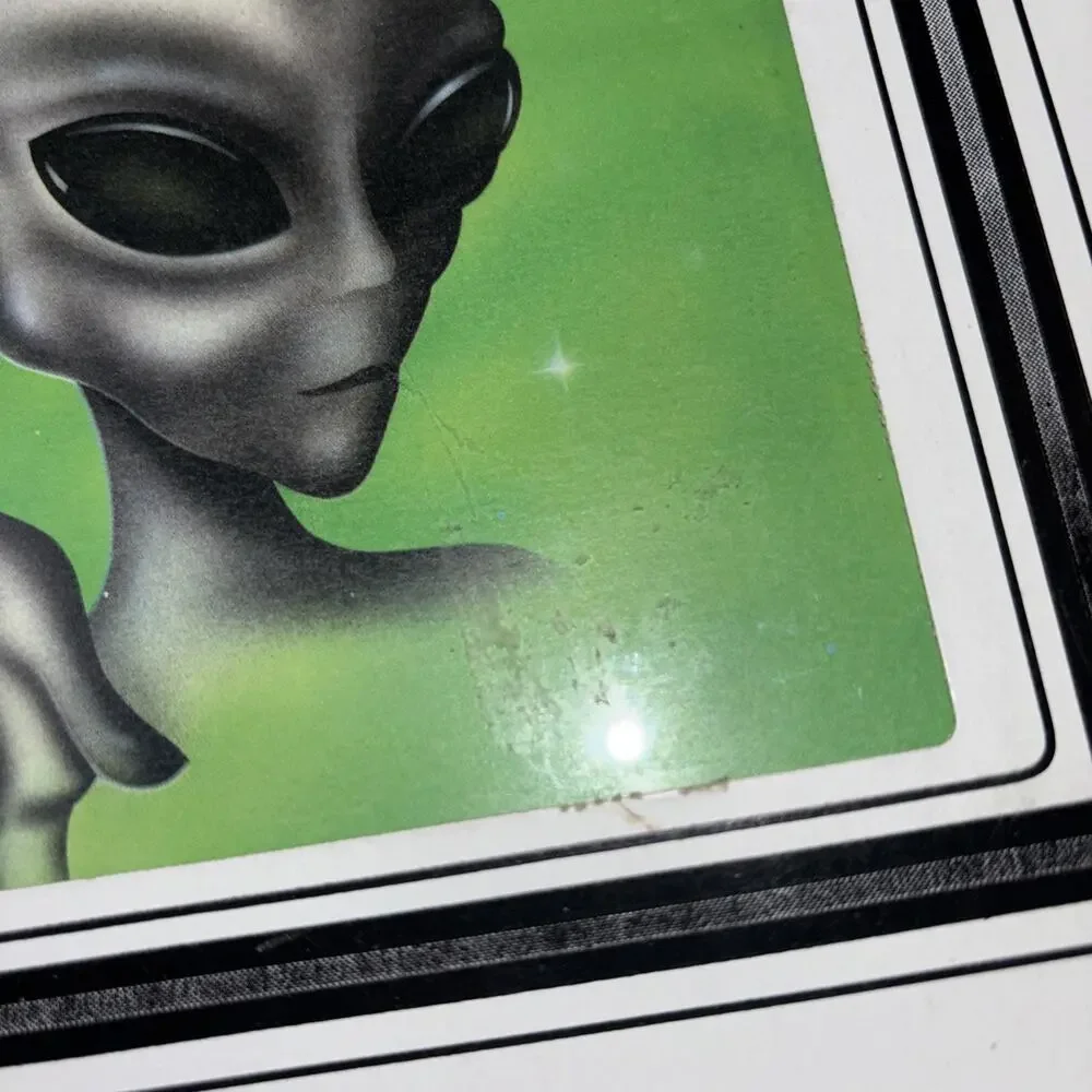 Vintage 80s Carnival Prize Alien Mirror Picture 6x6 Space Creepy Fun Retro
